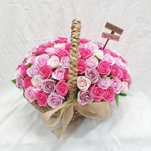 영하우스 비누장미 100송이 꽃바구니 생일꽃바구니 축하꽃바구니 배달 고급형 기념일 프로포즈꽃배달 로즈데이장미 환갑 칠순 팔순 비누꽃 선물, 진핑크+사랑합니다