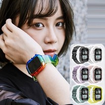 [천삼백케이] [골피아] LD-1006 A풀커버스트랩 투명 스마트워치밴드 스치케이스, 05. 형광/38-40-41mm