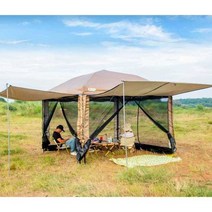 차양 텐트 캠핑장 차박 방수텐트 캐노피 모기장, 카키 세트