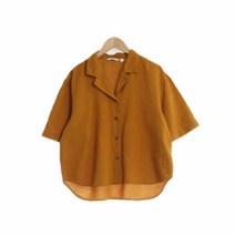 유니클로 다크오렌지 마혼방 언발란스루즈핏반팔셔츠 여자 M [100] 4086