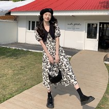 L-4XL 빅 사이즈 넓은 카라 퍼프소매 롱 맥시 원피스 여름 하객룩 청담 A라인 결혼식