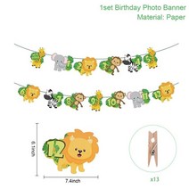 구성 생일 현수막 와일드 원 정글 사파리 장식 샤워 1 년 첫 번째 용품, [14] Photo banner