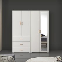 [케이컴퍼니본사] 이음1600장롱세트CM(3서랍옷장+거울장), 화이트
