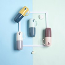 어린이집 양치컵 세트 칫솔컵 욕실 꽂이 세면대 화장실 코끼리 예쁜 이케아 플라스틱 양치물컵 유아 학교 여행용 특이한 세면기컵 어른 이쁜 일체형 초등 동물 셋트 뚜껑있는 커플 휴대용, 블루