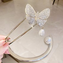 특이한 왕 진주 큐빅 헤어 비녀 포인트 뒤꽃이 올림머리 한복 웨딩 돌잔치 헤어코사지 머리꽃이