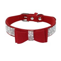 작은 중형 개 가죽 강아지 칼라 블링 석 Bowknot 새끼 고양이 목걸이 치와와 핑크 XXS-M, 02 빨간_04 XXS