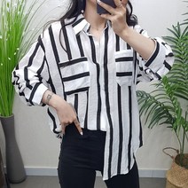 제이후 루즈핏 스트라이프 카라 롱 남방 긴팔 여성 린넨 셔츠