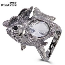 물고기반지 DreamCarnival1989 행복 한 귀여운 물고기 반지 여자 큰 반짝이 지 르 콘 강한 문자 총 색 청소년 사랑 공장 직접 WA11772