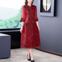 프린트 긴팔 노동절 시어머니 연회석 웨딩 엄마 결혼피로연 고급 결혼식룩원피스 4804734671