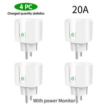 스위치 홈 iot 스마트 Tuya-와이파이 플러그 20A/16A EU 에너지 모니터 소켓 알렉사 Yandex 앨리스 구글 홈용 라이프 컨트롤, 20A 4PC_With power Monitor