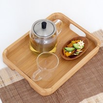 대나무 밤부 우드 원목 손잡이 라운드 트레이 서빙 쟁반 홈카페용품 (4size 중 택1), 1개