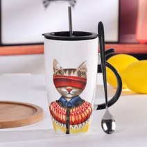 크리에이티브 컬러 고양이 내열 머그잔 만화 뚜껑 450ml 컵 새끼 커피 세라믹 어린이 컵 사무실 음료 용기 선물, 21 5 580ML