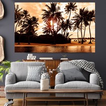 셀러허브 붉은 야자수 와이드 풍경 사진 그림 액자 20호 73x46cm, 캔버스액자(옆면흰색)