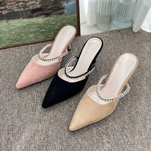 이나슈즈 큐빅 스트랩 스웨이드 스틸레토 슬리퍼힐 7cm 블로퍼뮬