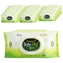 Natural 허브그린 물티슈 캡형, 100매, 20팩