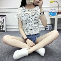 반팔티셔츠패션 뢰 실크블라우스 캐쥬얼 페퍼티 스티치 펀칭 커버 톱 상의 쇼트 민소매나시 여성 2월16 일 3969227006, 화이트, 정 육각화