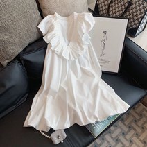 Circyy 화이트 드레스 여성용 프릴 v-넥 플라잉 슬리브 여름 2022 캐주얼 플리츠 a-라인 패션 시크 솔리드