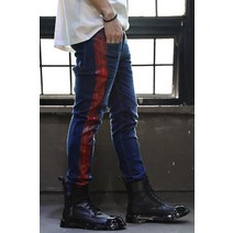 바이더알 Custom 사이드 레드 페인팅 데미지 데님 팬츠