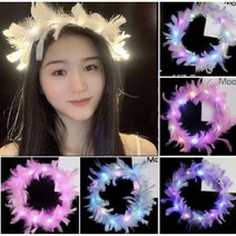 깃털화환 라이트업 파티머리띠 생일파티, 화이트