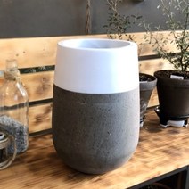 모던 테라조화분 원형 투톤 키큰 긴 테라스톤 시멘트 거실대형화분 인테리어 테라스 베란다 꾸미기 20x34cm, 화이트 투톤