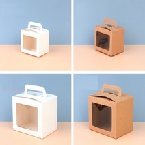 손잡이 투명 창 선물 상자 박스 케이스 DIY 쿠키 컵 케이크 답례품, 기본, 대 - 브라운