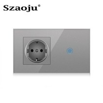 Szaoju 라이트 스마트 Switch1/2/3 Gang 1Way 터치 스위치 EU 플러그 벽 소켓 크리스탈 유리 패널 백라이트 홈 벽 스위치, 146 Ger gray 1gang