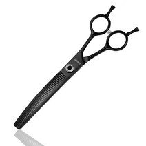 LYNHUAND 17.8cm(7인치) 강아지 그루밍용 전문가용 곡선형 얇은 가위 날카로운 날 블렌딩 그루밍 일본 440C 스테인리스 스틸 내구성이 뛰어나고 매끄러운 모션 및 미, Black