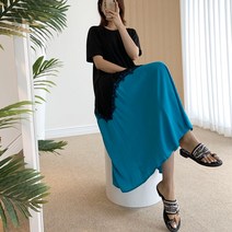 요시아나 [당일발송] 블랙 레이스장식 배색 롱 원피스 2컬러
