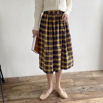 [바보사랑] 여자 가을 겨울 밴딩 투톤 체크 롱 일자 스커트