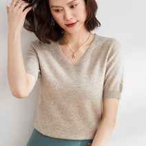 여성용 브이넥 니트 반팔티