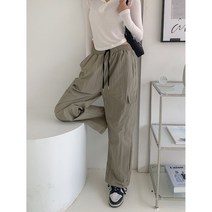 여자 아노락 와이드팬츠 여성 밴딩 나일론 일자팬츠 건빵 포켓 통바지 3컬러