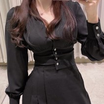 여성 허리슬림 브이넥 블라우스 W255