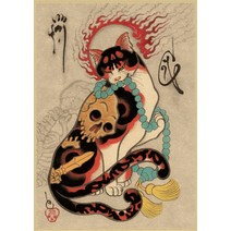 홈 벽 장식 3D 벽지 침실 거실 꾸미기 스티커 일본 사무라이 고양이 문신 고양이 벽, 28, 42X30cm