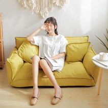 패브릭 등받이 소파 2인 1인 낮은 쇼파 다리없는 원룸꾸미기, 다리없음 레몬 옐로우
