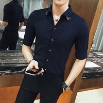 남자7부티셔츠 남성 반팔 셔츠 여름 5점 트렌드 비즈니스 7점 7부 봄과 가을 인치 옷