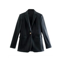 가죽 자켓 롱 셔츠형 바이크 traf women faux pu leather jacket metal 싱글 버튼 빈티지 긴 소매 blazers pockets 여성 블랙 슈트