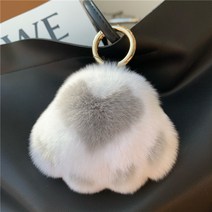 인형 액세서리작은 고양이 발톱] 진짜 렉스 토끼 모피 키 체인 펜던트 귀여운 봉제 공 가방 펜던트 생일 선물, 회백색
