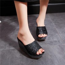 춘게엘 여름 시즌 블링 미끄럼 방지 두꺼운 플랫폼 사선 슬리퍼 힐 여성 슈즈 CjxH86K