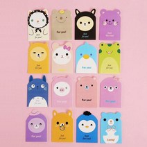 동물 미니 메세지카드 생일초대카드 봉투포함 16종, 64장세트, 1개