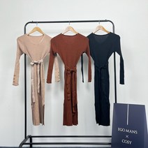 코지 여자 데일리 심플 골지 짜임 트임 쫀쫀 브이넥 롱원피스