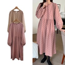 핑크홀릭 라라 빈티지 레트로 꽃무늬 플라워 퍼프소매 라운드 겉기모 루즈핏 베이비돌 롱원피스