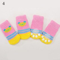 애완용품 반려동물 강아지 옷 소형견 애완견 대형견 중형견 겨울 개 양말 큐티 애니 안티 미끄럼 방지 애완동물 신발 4개 작은 고양이 개를위한 부드러운 통기성 발 보호대, 4, L