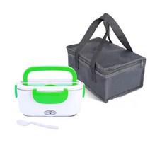 차량용 전기 보온 도시락 도시락통 12V1.5L 전기 도시락 상자 음식 히이터 온열 장치 304 스테인리스 콘, 06 green_01 미국