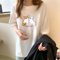 [오늘발송] 스타일아유 여성용 면100% 아기자기 고양이 오버핏 반팔 순면 티셔츠 4color[AYG6TS418A]