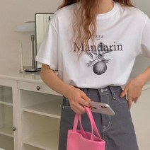 3color 만다린 레터링 모달 라운드 반팔 티셔츠