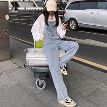 멜빵 바지 여성 봄 루즈핏 청바지