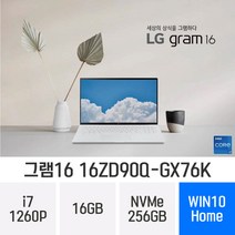 [오늘출발] LG전자 그램16(12세대) 16ZD90Q-GX76K - 가벼운 초경량 업무용 노트북 *4종사은품 증정*, W, 코어i7, 256GB, 16GB, WIN10 Home