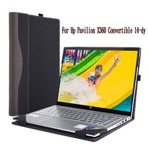Hp Pavilion X360 용 노트북 케이스 컨버터블 14 dy 커버 PU 가죽 보호 슬리브 분할 가능 펜 홀더 보호 기능|Laptop Bags & Cases|, 1개, pls check size, Black