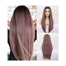VEBONNY Aesthetic Hair Ombre Brown to Lavender Wigs Long Synthetic Lace Front Wig for Women Purple H, 018-22