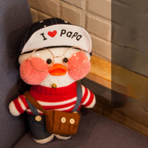 PKTOYS DIY 행운 만화 귀여운샐리 말하는 빵빵덕오리 인형 옷 애착인형 크리스마스 명절 선물, 카우보이 모자 빨간색과 흰색 줄무늬 카우보이 벨트 바지, 노란 오리 